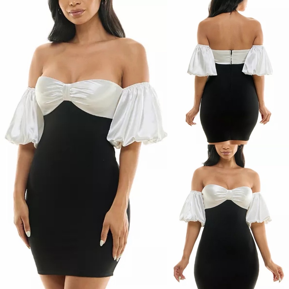 Elegant Off-Shoulder Black and White Dress